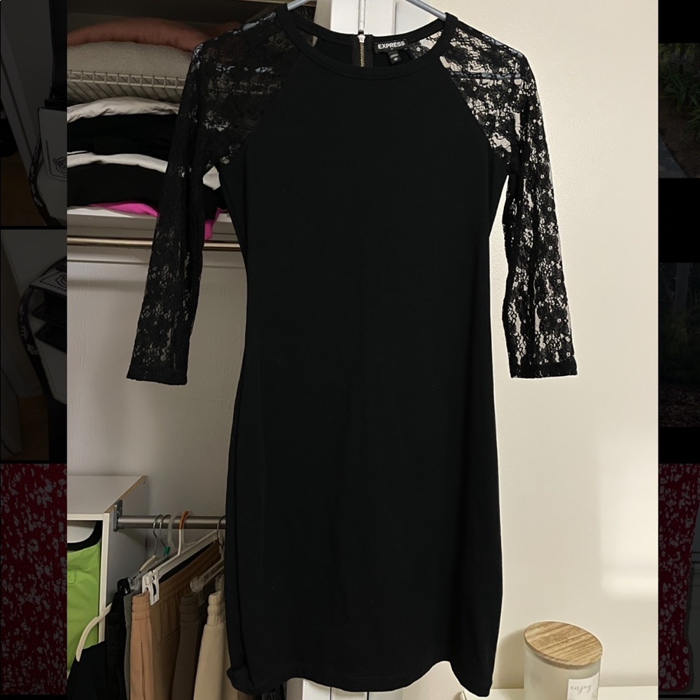 Express black lace sleeve MIDI dress